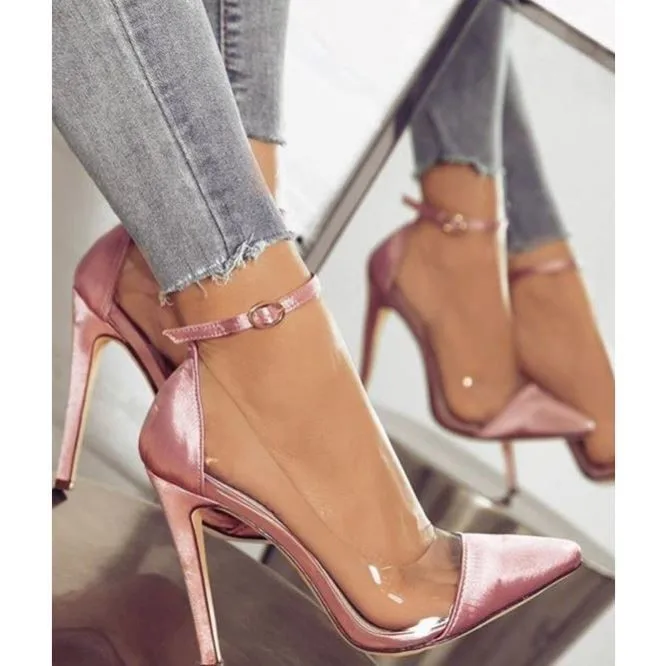 New Ladies High Heel Pointed Toe Shoes Lip Pattern Classic Luxury Brand Pumps Pointed transparent Stiletto Wedding Shoes sandals