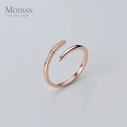 Modian Real 925 Sterling Silver Simple rose gold color Ring For Women Adjustable Rings Wedding Engagement Minimalist Jewelry