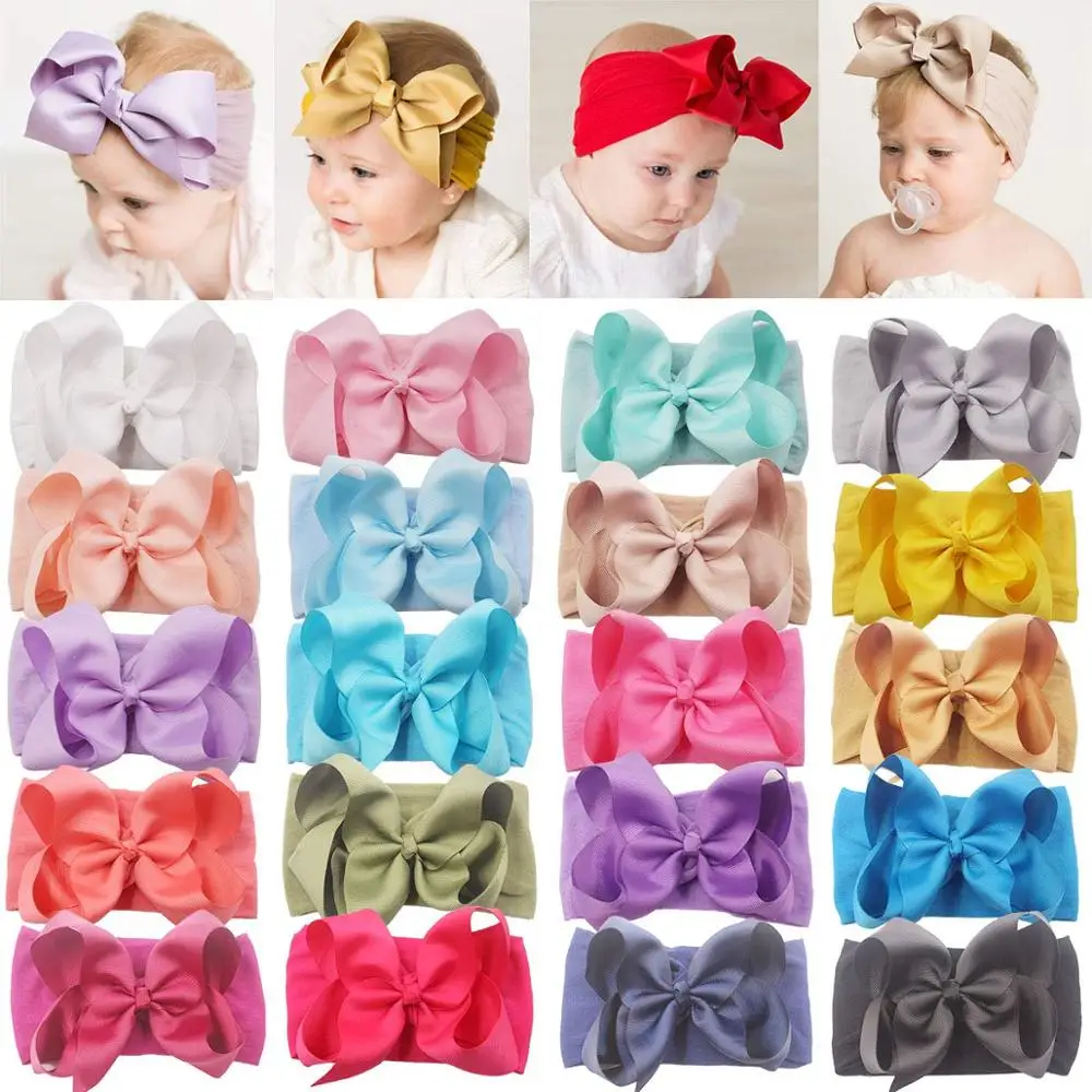 8/12Pieces 8 Inch Soft Elastic Nylon Headbands Hair Bows Headbands Hairbands for Baby Girl Toddlers Infants Newborns