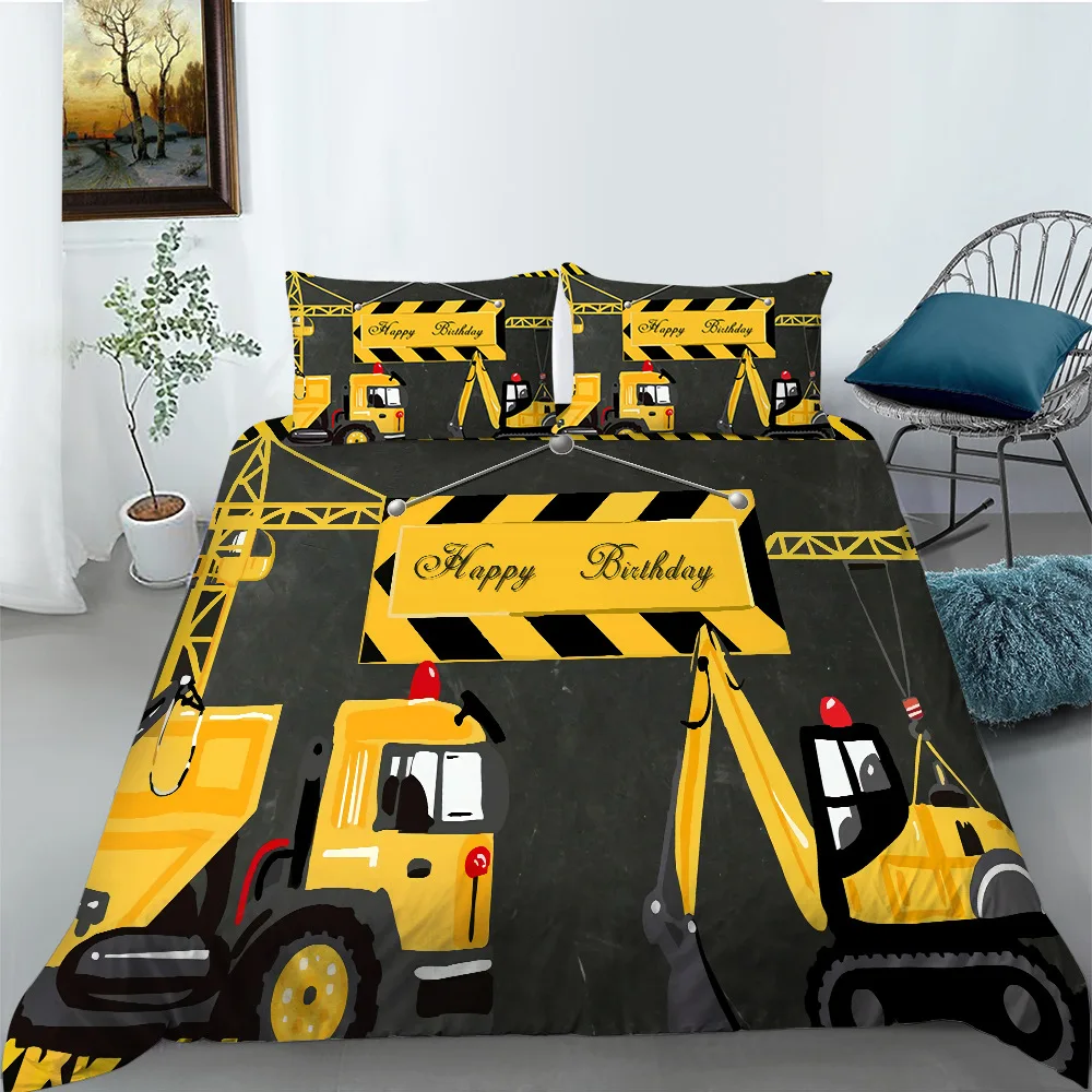 

Kids Cartoon Bedding Set Construction Truck Printed Duvet Cover Set Boys Comforter Cover&Pillowcase for Children Bedroom Decor