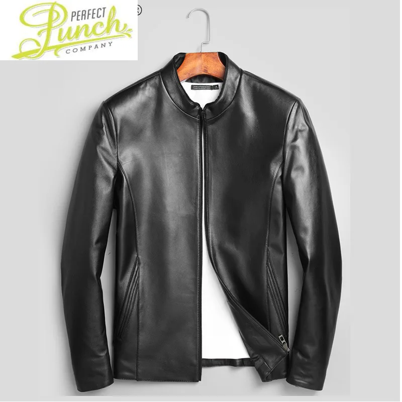 Slim Fashion Leather Jacket Men Spring Casaul Real Sheepskin Coat Streetwear Men's Clothing Short Jackets Stand Collar WPY3362