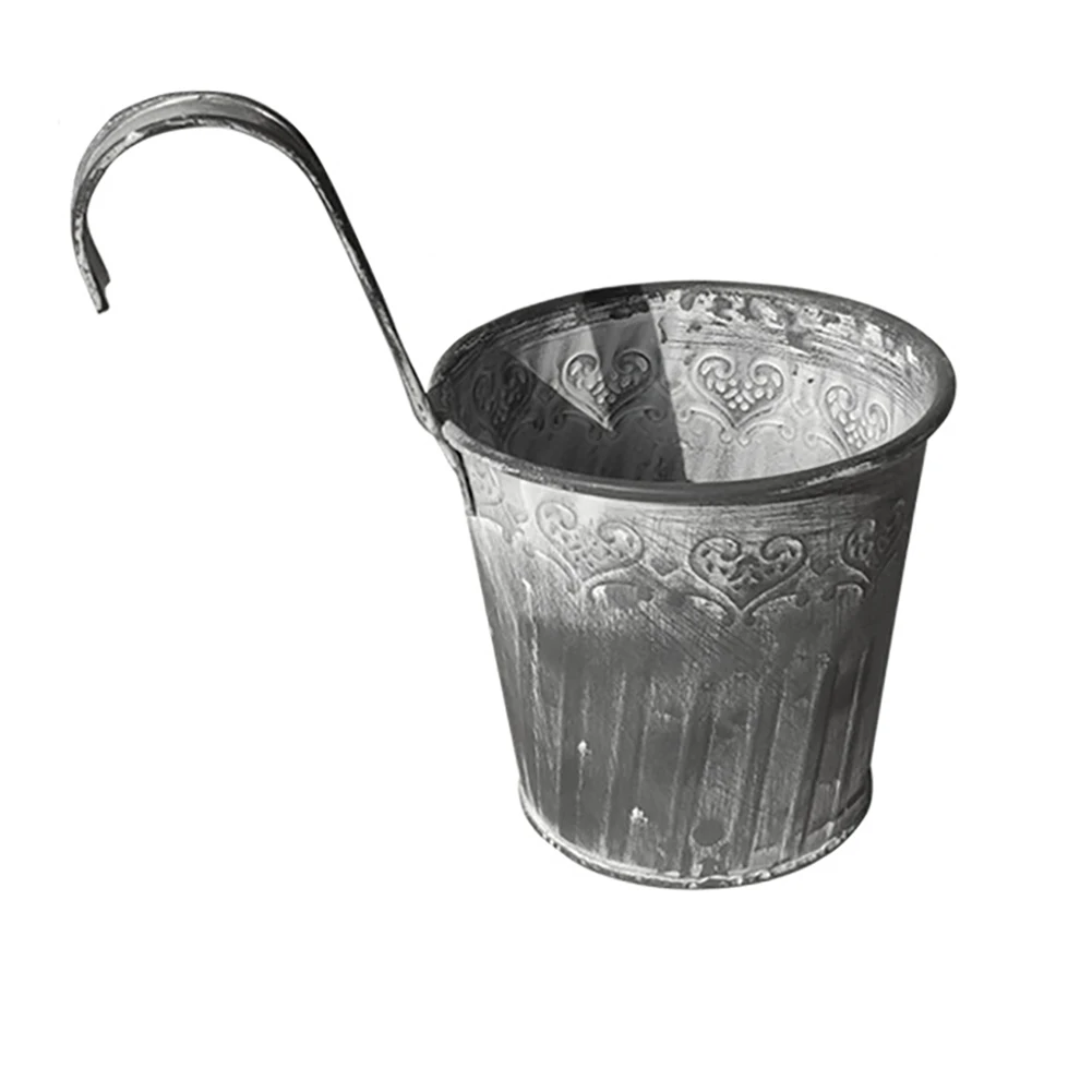 Retro Metal Iron Flower Pot Vase Flower Bucket Hanging Balcony Garden Office Planter Home Decor