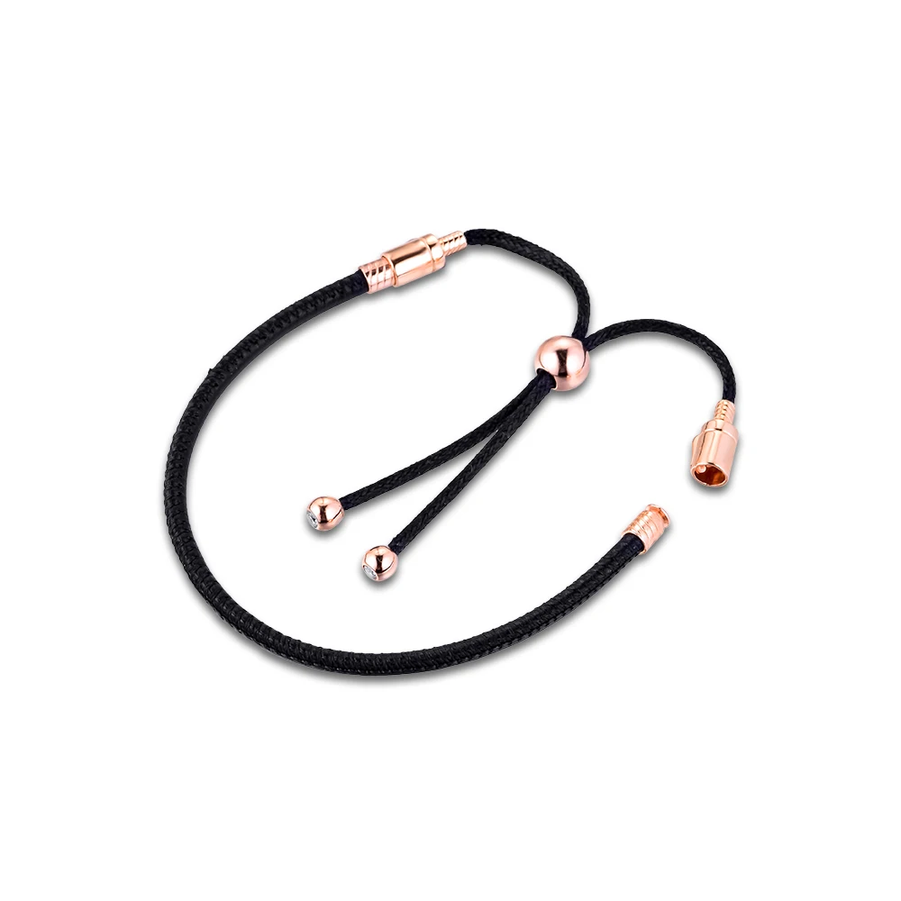 

ROSE BLACK LEATHER SLIDING BRACELET For Woman DIY Jewelry Making Rose Gold Jewelry Fashion Bracelets