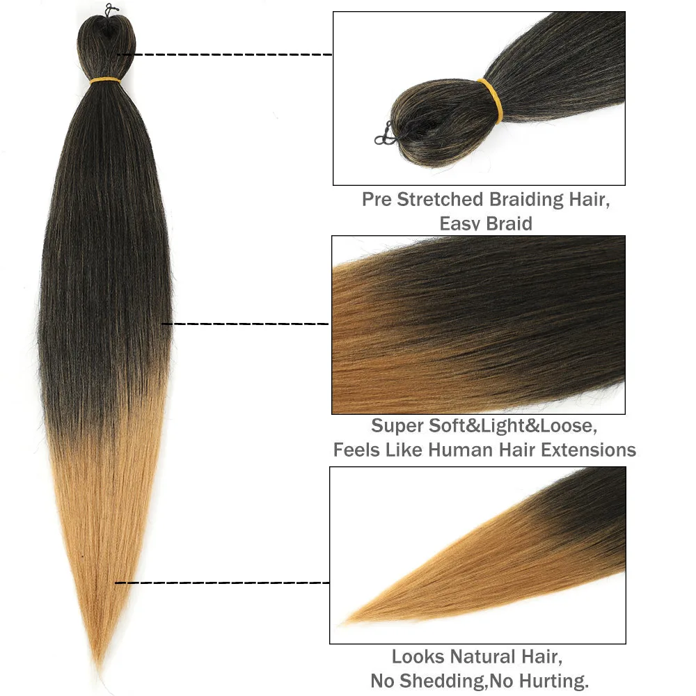 16/20/22/26/30/42 Zoll Flechthaare, vorgedehnt, lange Boho Knotless Braids, synthetische Box Braids, Yaki-Textur – Detail 6