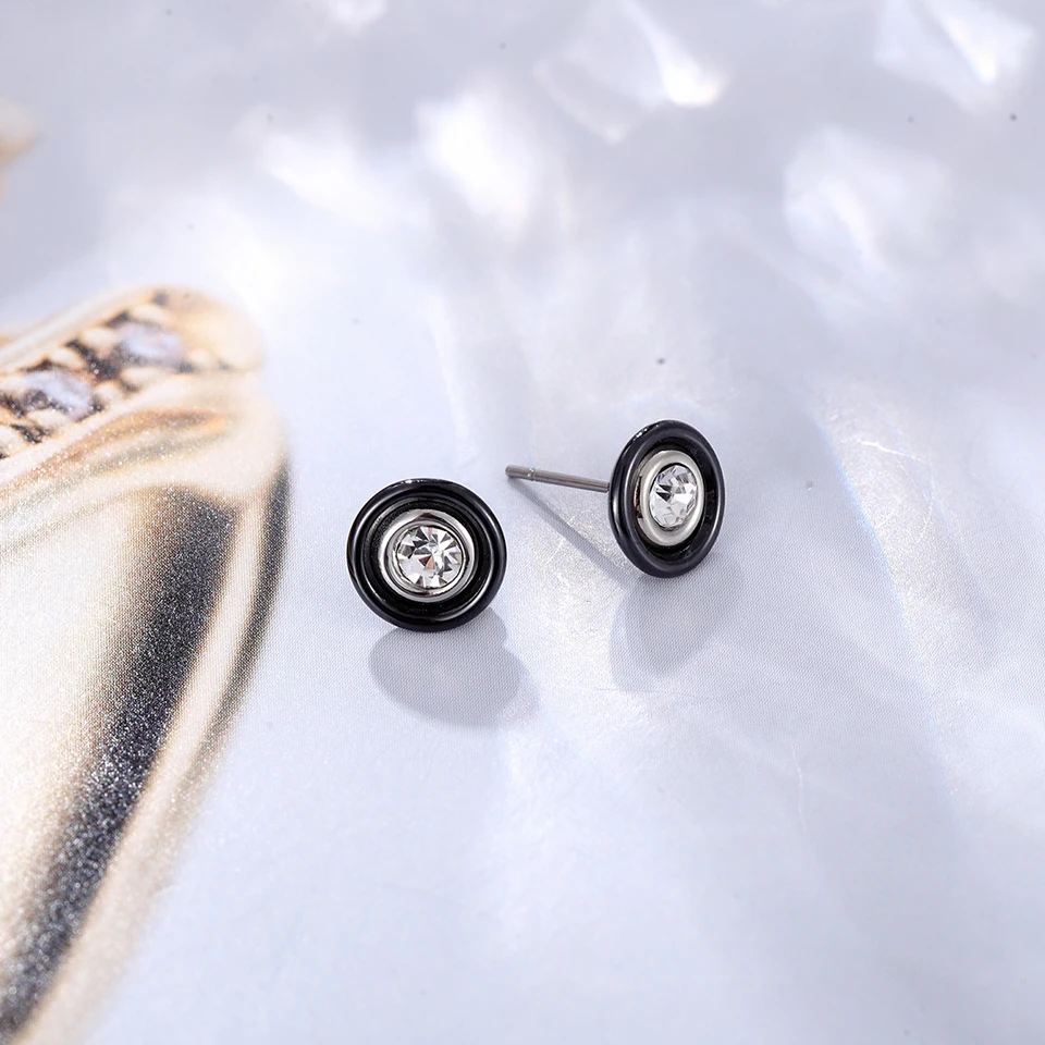 Fashion Wedding Bijoux Black White Ceramic Stud Earrings For Women With Big Carat AAA Health Ceramic Round Zirconia Earring Girl