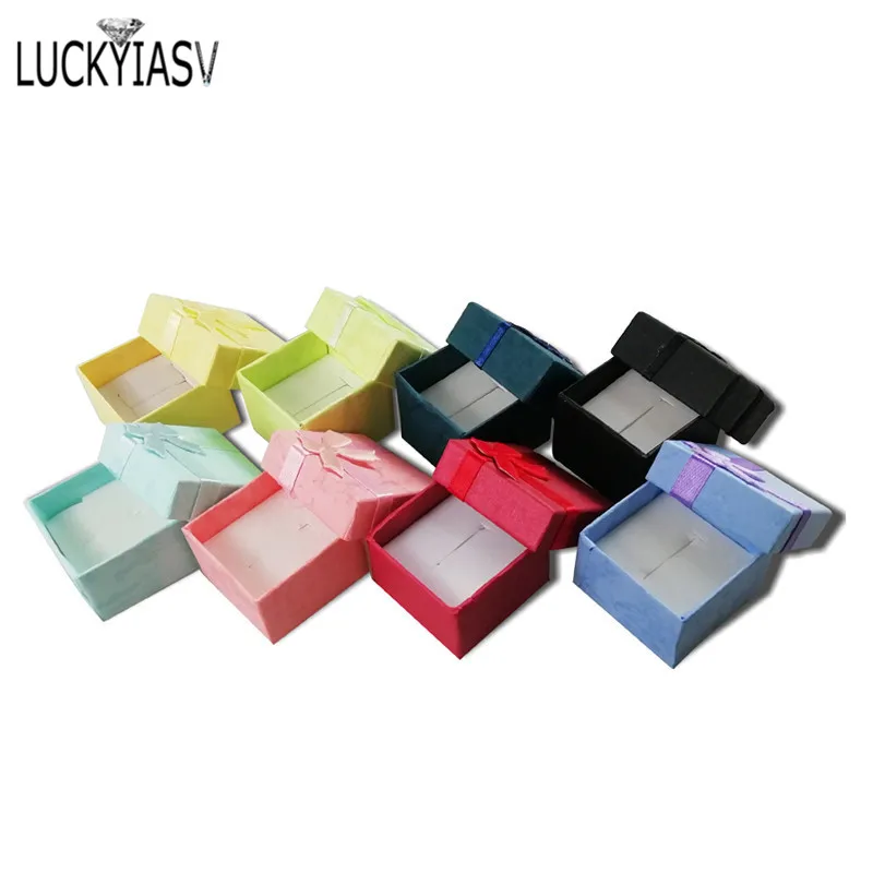 Cheap 2019 New 10 colors 4*4*3cmJewelry Ring Earring Watch Necklace Small Blue Carton Present Gift Box Case