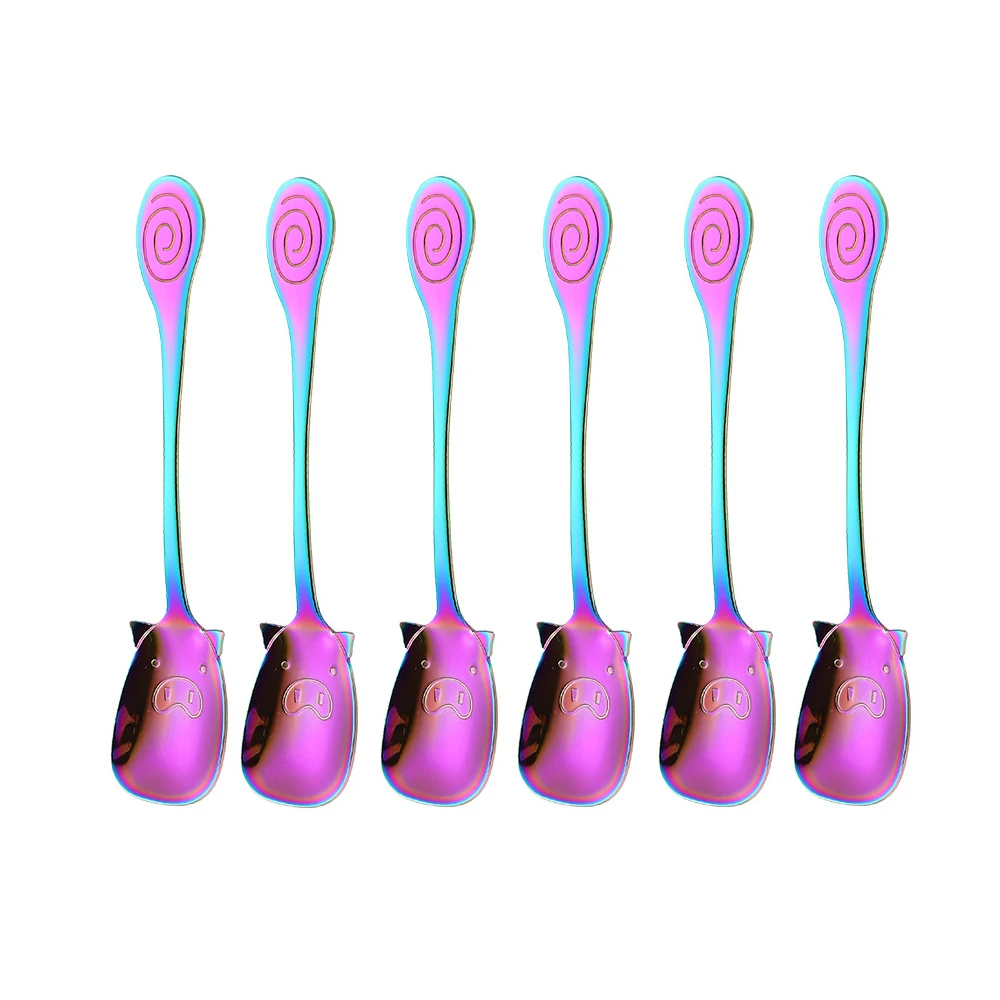 

6 Pcs 304 Stainless Steel Teaspoon Rainbow Western Style Dinnerware Set Ice Cream Kids Coffee Spoon Tableware Set Serving Spoon