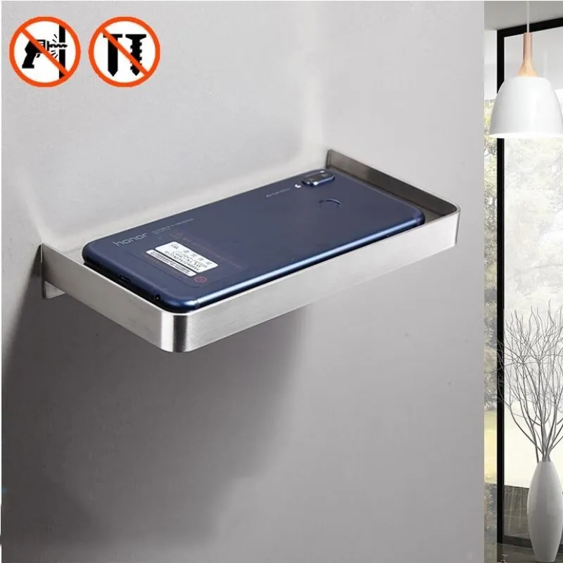 Nail or Nail Free 304 Stainless Steel Brushed Black phone holder rack Wall Mounted Bathroom Rack Shelf