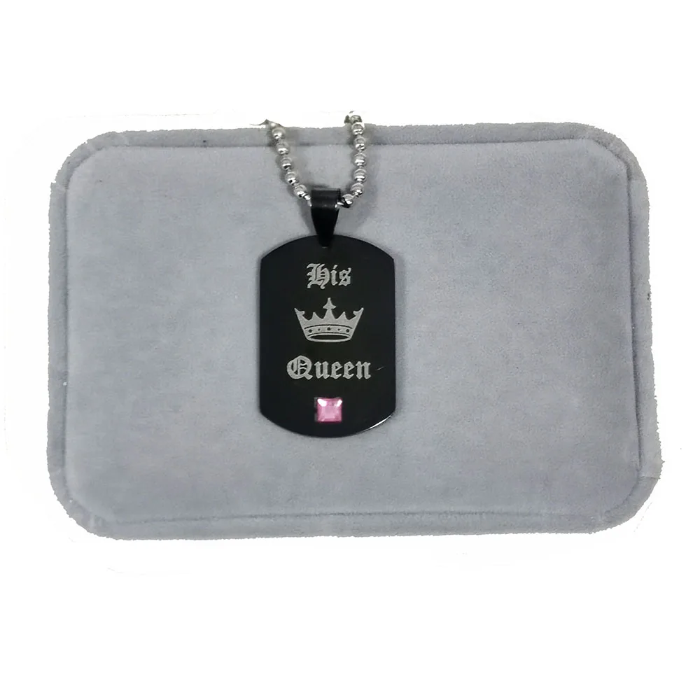 Stainless Steel Her King And His Queen Couple Necklace Pink Blue Crystal Couple Bracelet Necklace Jewelry Set