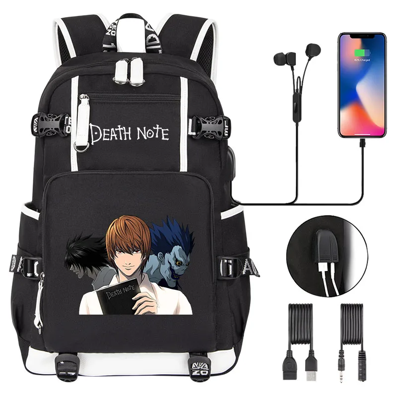 New Anime Death Note USB Backpack Cartoon Children Black Bookbag  Men Women Travel Laptop Shoulder Bags Gift