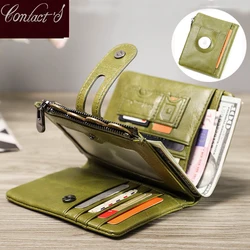 Oil Leather Women Wallets Short Card Holder Anti-lost Airtag Case Hasp Zipper Coin Purse Ladies Wallets Rfid Money Bag Mini