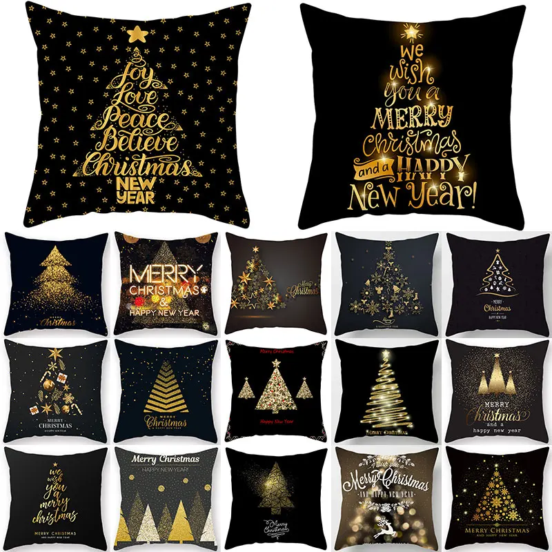 1Pcs Christmas Golden Tree Pattern 45*45cm Polyester Cushion Cover Decorative Sofa Home Decor Car Throw Pillowcover 40992