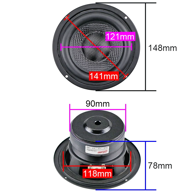 GHXAMP 5.25 inch 148mm Fiberglass Subwoofer HIFI Speaker Home Theater Car audio Upgrade High Power Waterproof 4OHM 60W 50HZ 1PC