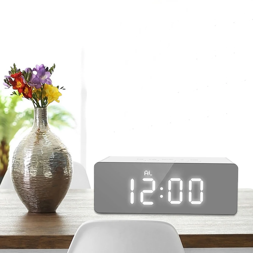 Table Clock Alarm Clock Snooze LED Digital Mirror Clock Time Temperature Large Electronic Display Rectangle Digital Desk Clock