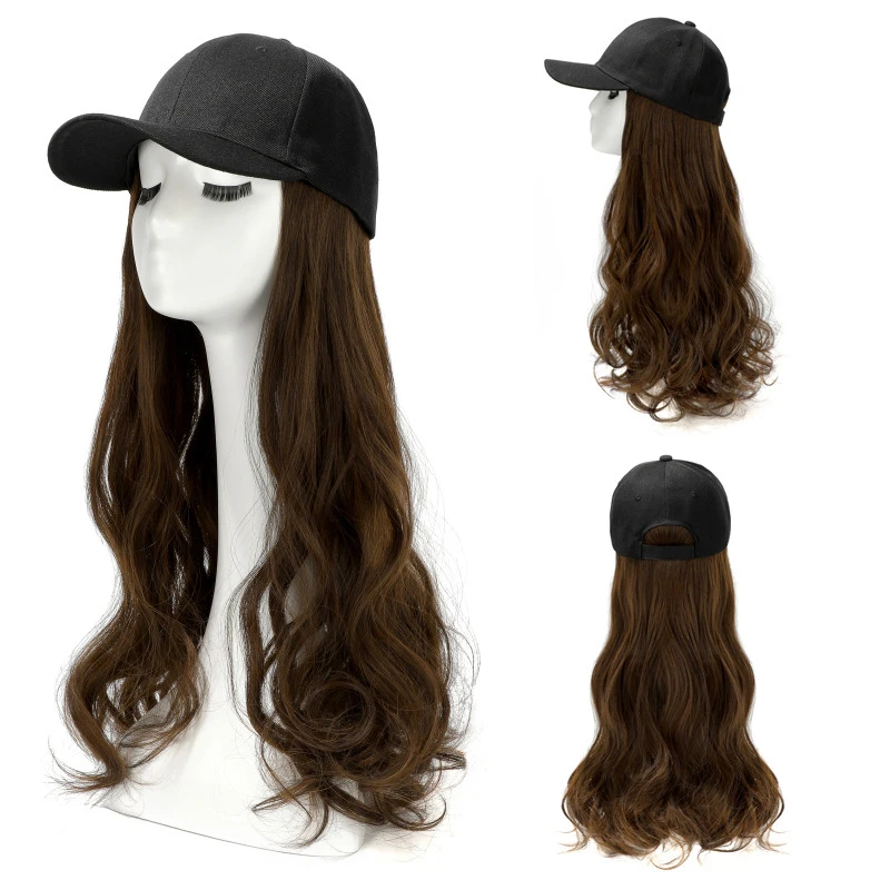 Short Wavy baseball wig Synthetic Natural bob Wig Black hat wigs cap with Hair Naturally Connect Baseball Cap Adjustable