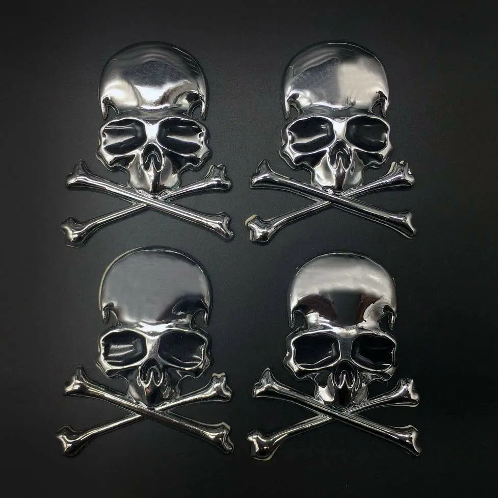 

4x 3D Chrome Metal Skull Skeleton Car Trunk Tailgate Emblem Badge Decal Stickers