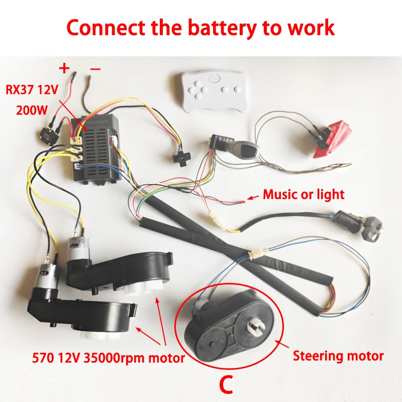 Children Electric Vehicles Wiring Harness DIY With RX30 RX18 Remote Control Kit and 12V 24V RS550 Gearbox Ride On Toys Car Parts image 3