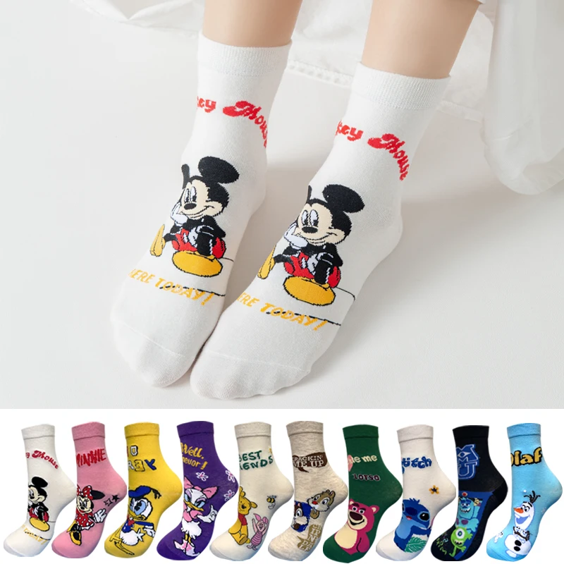 

1 Pair Disney kawaii Funny Women socks Cartoon Animal Mickey Donald Minnie Socks for women cute Cassual Cotton sock Size 35-42