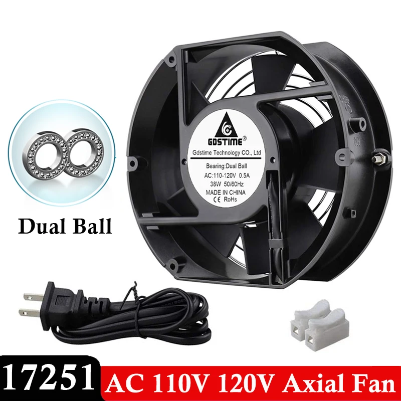 

2PCS Gdstime 172mm AC 110V 115V 120V 172x151x51mm Ball Bearing Axial Cooler Fan Ventilation Exhaust Projects Cooling Fan 17251