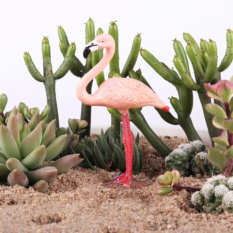 Oenux Wild Pink Flamingos FMG Animal Model Solid PVC Action Figures Phoenicopterus Pink Feather Toy For Kids Birthday Gift