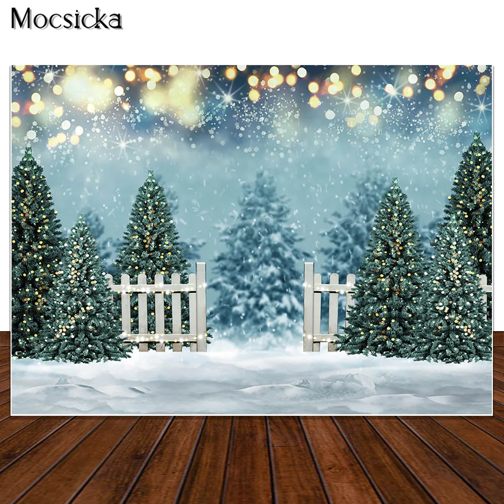 Décors de forêt d'hiver pour Noël, neige, studio photo, bokeh, arbre de Noël, photographie, portrait d'enfants, accessoires photo, arrière-plan d'enfant