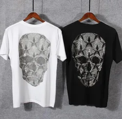 Hot Drill  new high quality man and women Rhinestones  Skull  tshirt  Sale Tshirt  Brand Clothing top tees