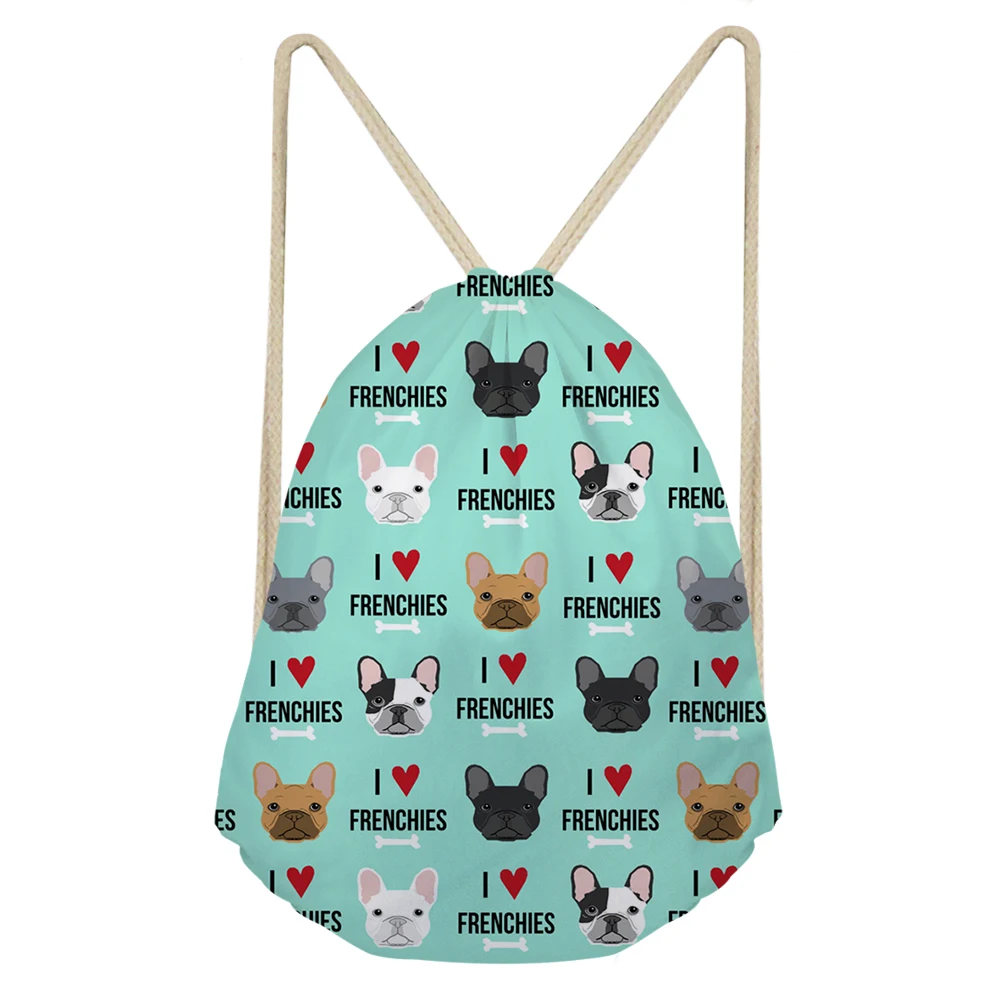 Cute Cartoon French Bulldog Dog Print Drawstring Bag Women Travel Bags Men Frenchies Bulldog Pattern Backpack Storage Infantil