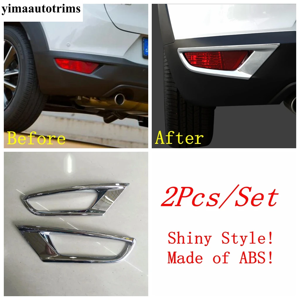 2 Pcs Chrome Rear Bumper Fog Lamp Light Decoration Frame Cover Trim For Mazda CX-3 CX3 2015 - 2021 ABS Accessories Exterior Kit