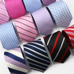 New Classic 100% Silk Tie Blue Pink Striped Plaid Necktie Mens Business Skinny Tie Tuxedo Suit Shirt Gift Daily Wear Accessory