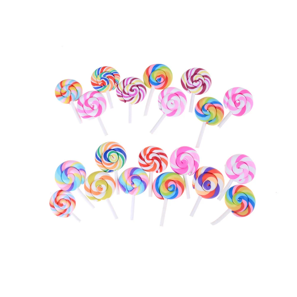 5Pcs Polymer Clay Artificial Lollipop Simulation Food Rainbow Lollipop Candy DIY Home Decor Parts Clay Crafts