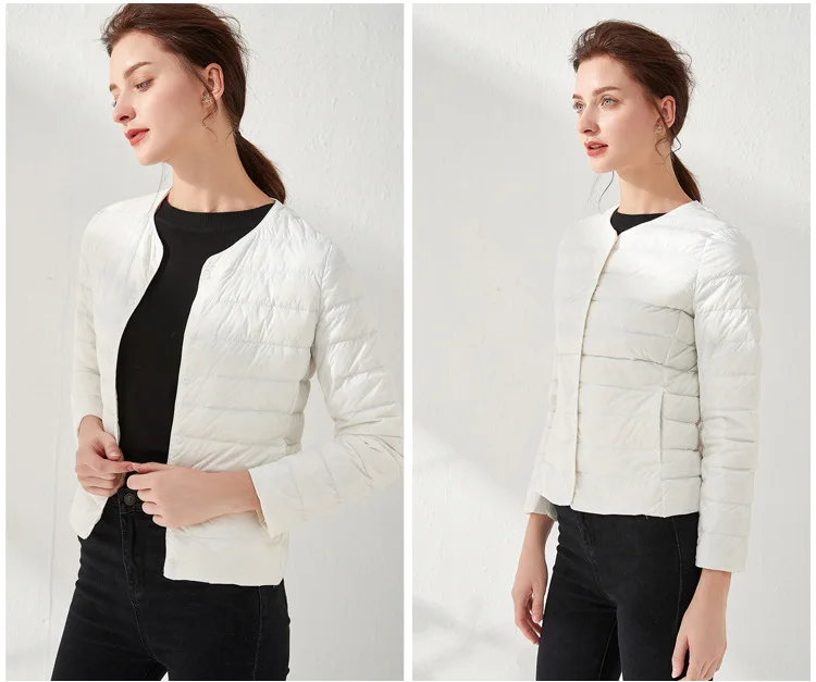 Women's Ultralight Down Liner Jacket, Collarless Packable Puffer Coat, Warm Thin Winter Layer, O-Neck Portable Padded Parka