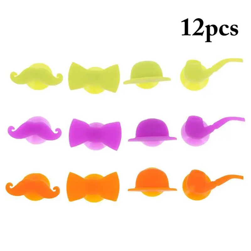 12pcs/set Slicone Wine Glass Mark Charm Cute Non-Slip Suction Cup Drink Marker Wine Glass Marker Bar Accessories For Party