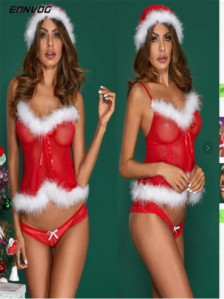 Neue Europäischen Und Amerikanischen Dessous Weihnachten Sexy Mesh 3-Teilig