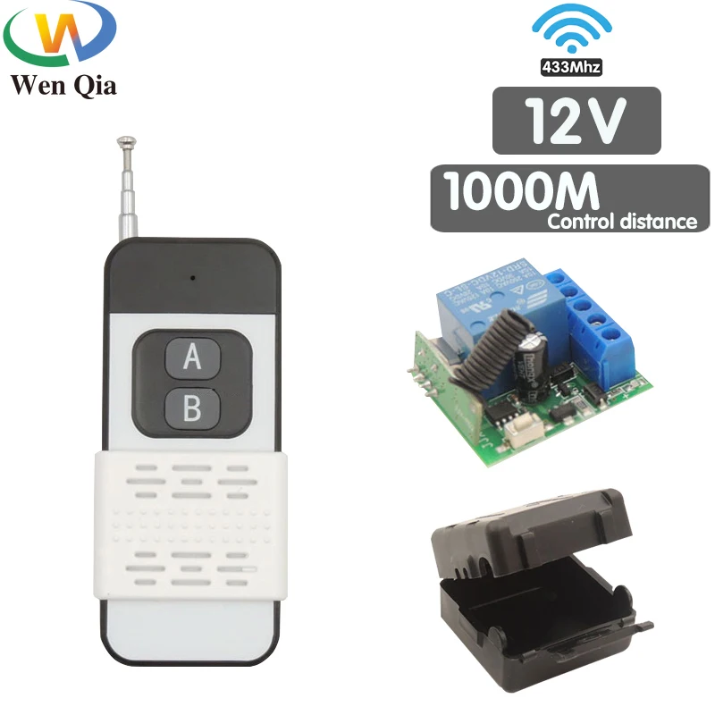 433 Mhz Wireless Light Switch Remote Control 1000 Meters Distance 12V 1CH Relay Receiver Module Control for Electronic Lock Gate