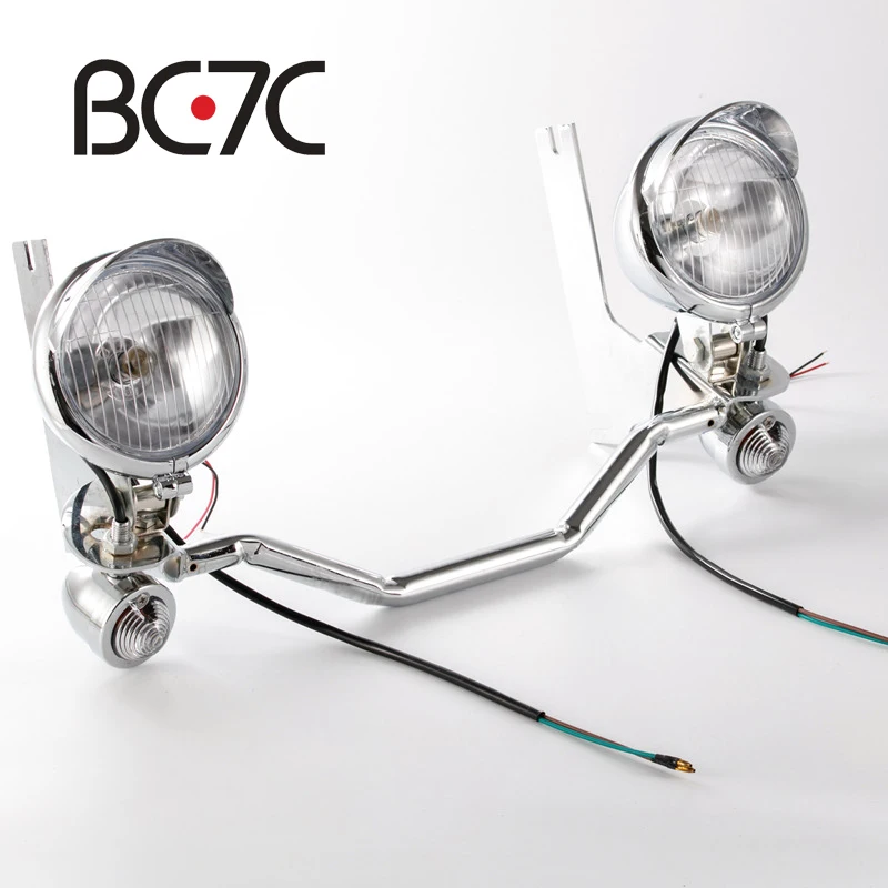 

Motorcycle Chrome Front Spotlight Passing Lamp Mount Fog Light Bar Motorbike Black Bracket Bar Turn Signal For Harley
