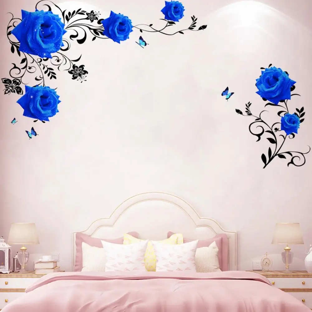 80%HOT2pcs Wall Sticker Rose Flower Pattern Removable PVC DIY Decor Vinyl Decal Bedroom Home Decor Romantic Girls Wedding Room D