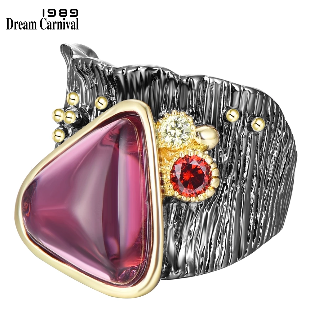 

DreamCarnival1989 New Big Baroque Rings for Women Exotic Fashion Feminine Fuchsia Triangle Zircon Hot Party Must Have WA11608FU