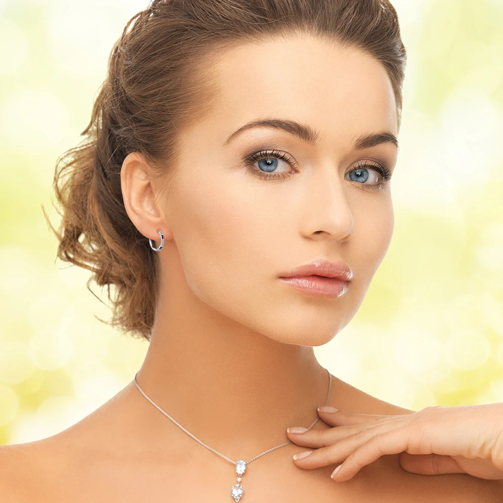 Huitan Delicate Small Round Hoop Earrings Women Blue Crystal Zircon Elegant Lady Accessories Party Birthday Gift Fashion Jewelry