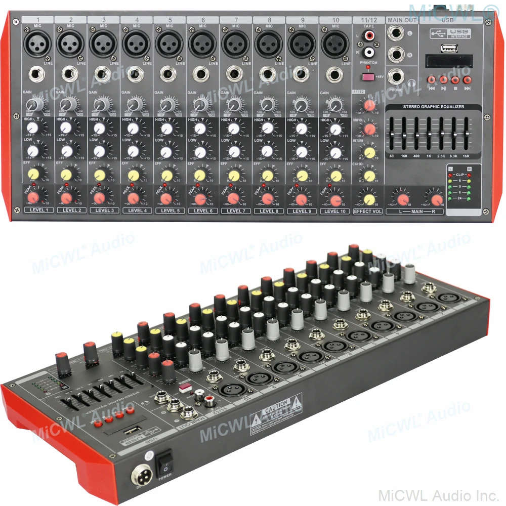 MiCWL YAMAH 12-Channel Audio Mixer Sound Board Console System Digital USB MP3 Computer 48V Phantom Power Stereo DJ Studio 7 EQ