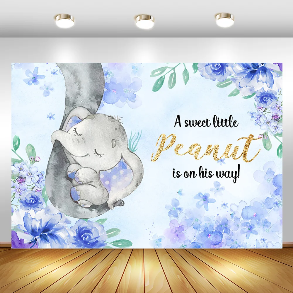 

Mocsicka Elephant Baby Shower Backdrop Blue Watercolor Flower Photo Background Baby Shower Banner Decor Photography Backdrops