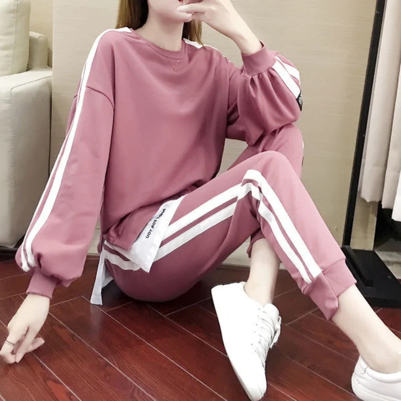 Women\'s Spring Autumn New 4XL Plus Size Sweat Suit Leisure Clothing Fashion Elegant 2 Two Piece Set Tops T-shirt Pants For Women