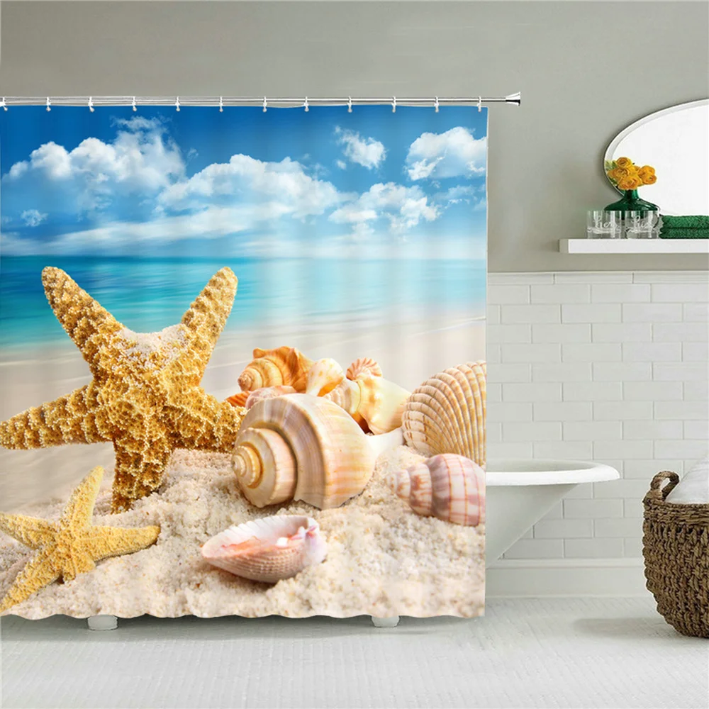 Sea Beach landscape Shower Curtains Bathroom Waterproof Bath Screen Evening Sunset High Quality Home Decor Shower Curtain