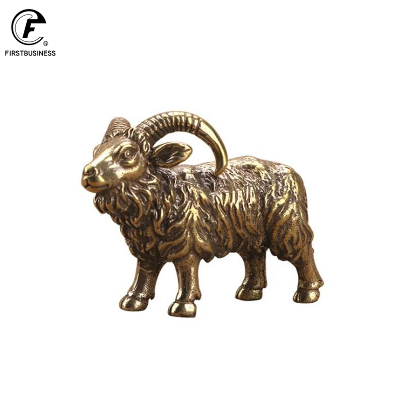 Solid Brass Goat Small Ornament Antique Copper Zodiac Animal Sheep Miniature Figurines Home Decoration Accessories Desktop Decor