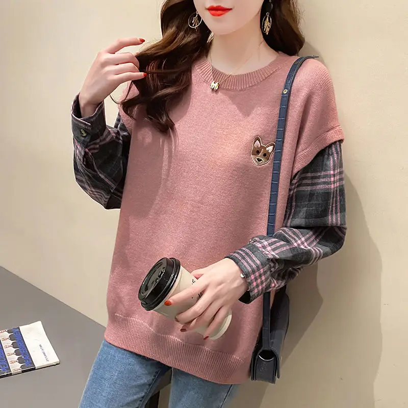 

Fashion Fake Two-piece Knitted Sweater Women's Winter College Wind Loose Top Ladies Pullover Sueter De Mujer Women's sweater2022