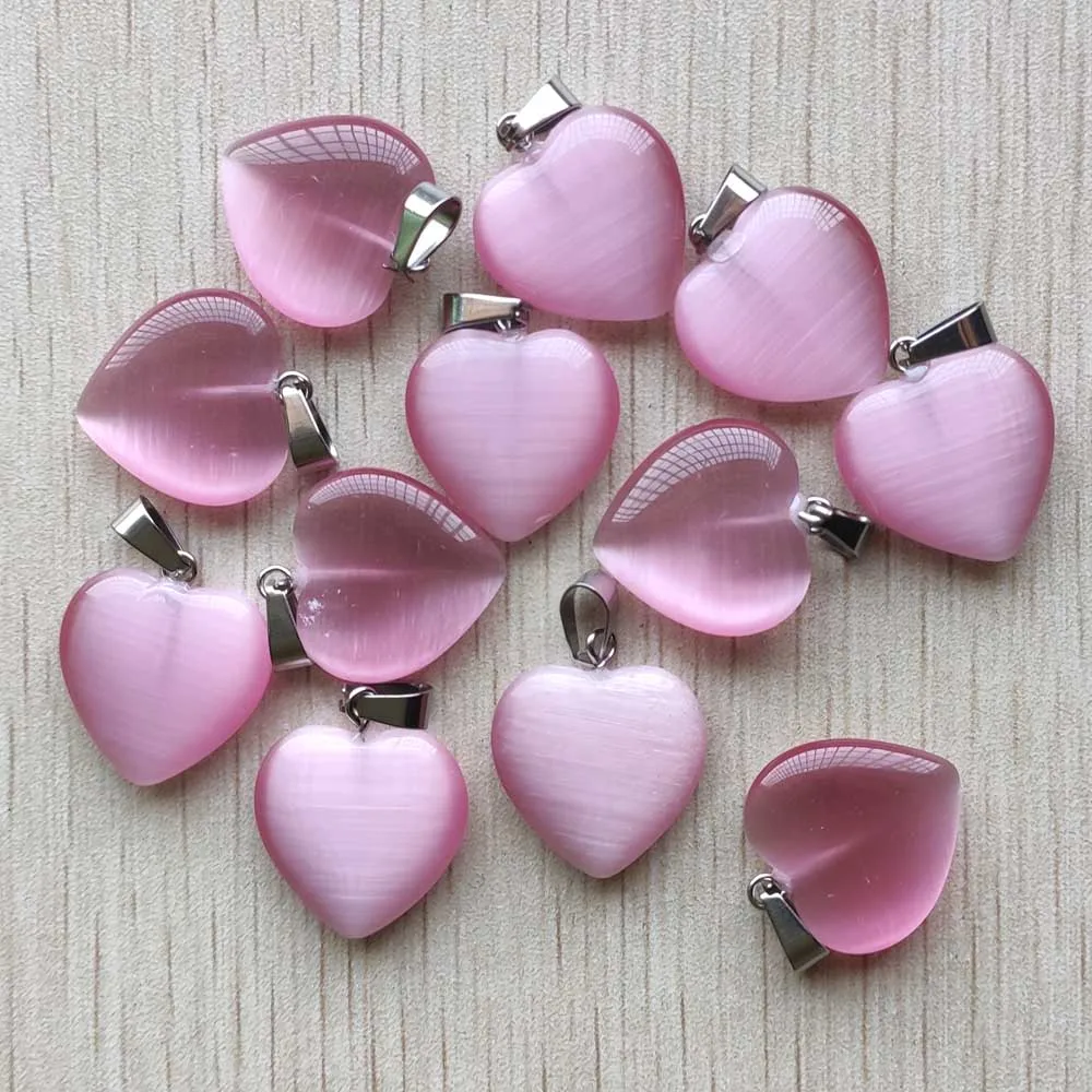 New Beautiful Synthetic Cat's Eye Stone Pink Heart Shape Pendants 20mm for DIY Jewelry Making 24pcs/Lot Wholesale Fast Shipping