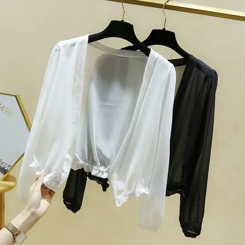 

Summer Elegant White Jacket Women Chiffon Shawl Cape Lady Short Coats Tops Beach Sun Protection Thin Coat Womens Fashion