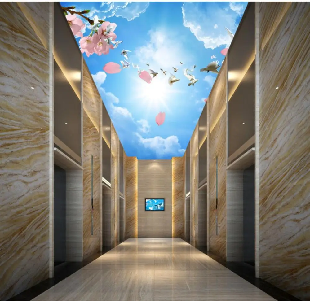 

HD Stereo Cloud Peach Ceiling Mural Living Room Bedroom Ceiling Background Wallpaper 3D Mural