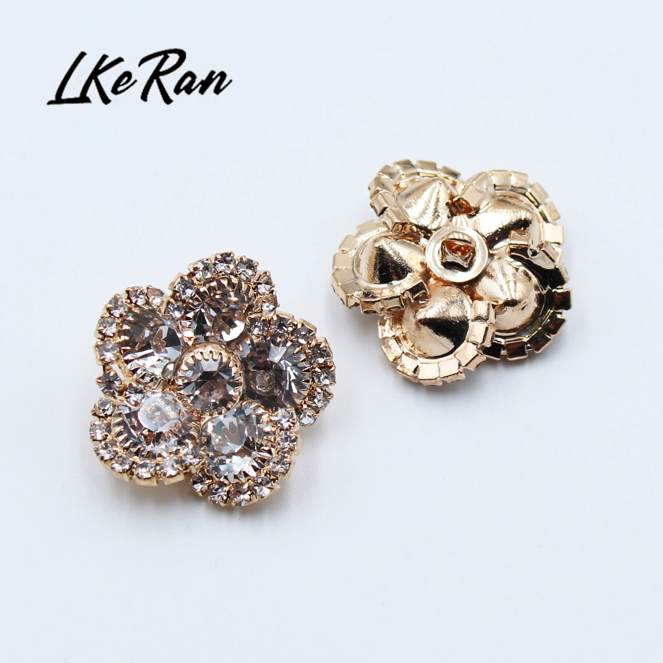Fashion 5Pcs/lot 24MM Gold Flower Crystal Rhinestone Buttons  Wedding Crafts Decorative Metal Accessories For DIY Clothington