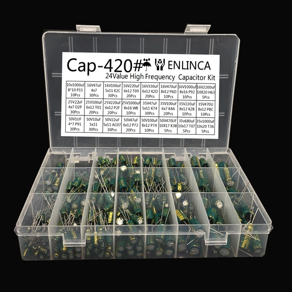 

24Value capacitor kit 16V 25v 35V 50V 22uf 0.1uf 0.22uf 220uf 100uf 1000uf 2200uf 3300uf aluminum electrolytic capacitor 420pcs