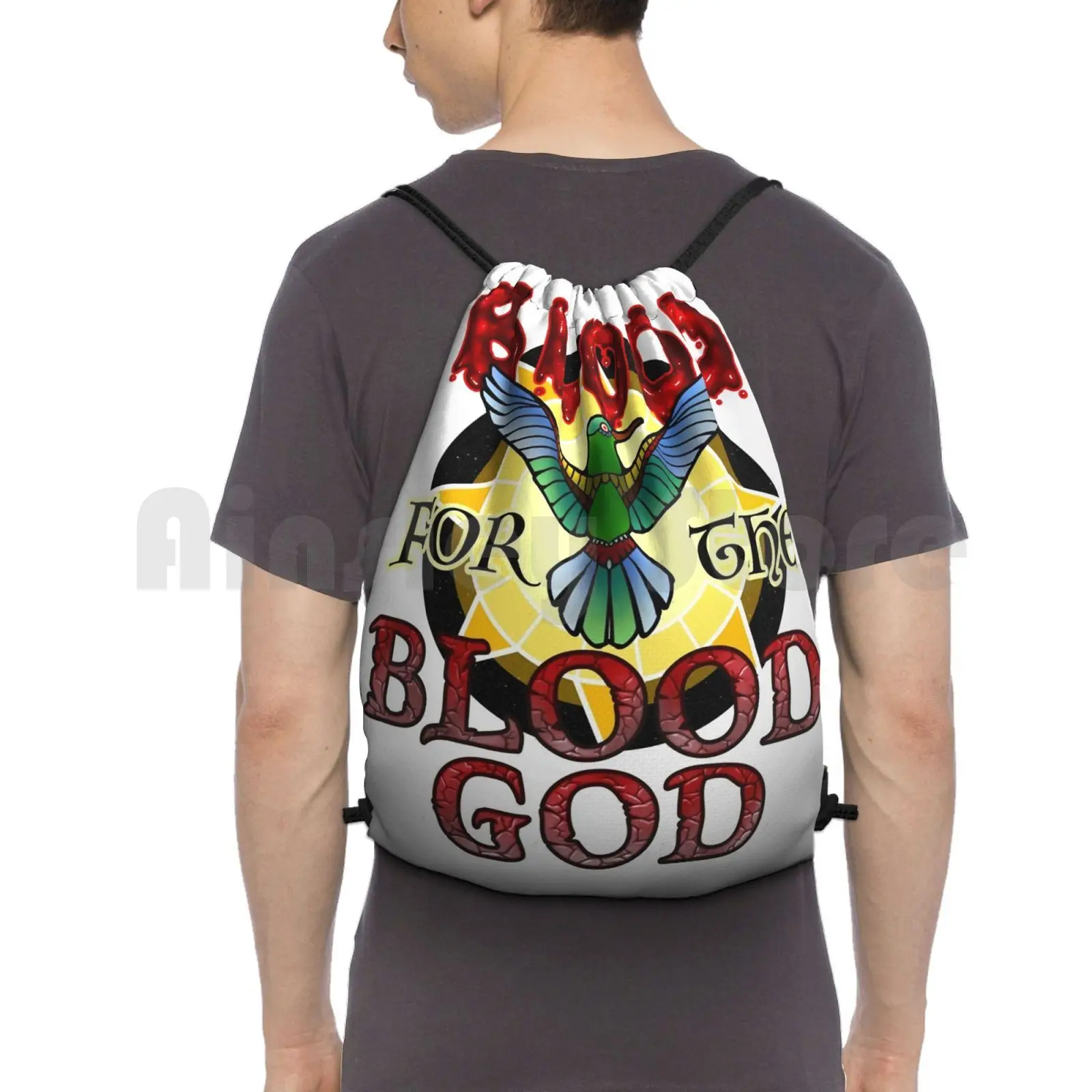 Blood For The Blood God Backpack Drawstring Bags Gym Bag Waterproof Aztec Mythology Huitzilopochtli Hummingbird Overly